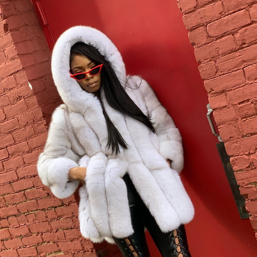 Blue fox fur coat